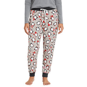 Pillow Talk Gray Christmas Penguin Fleece Pajama Joggers Women’s Size Small New